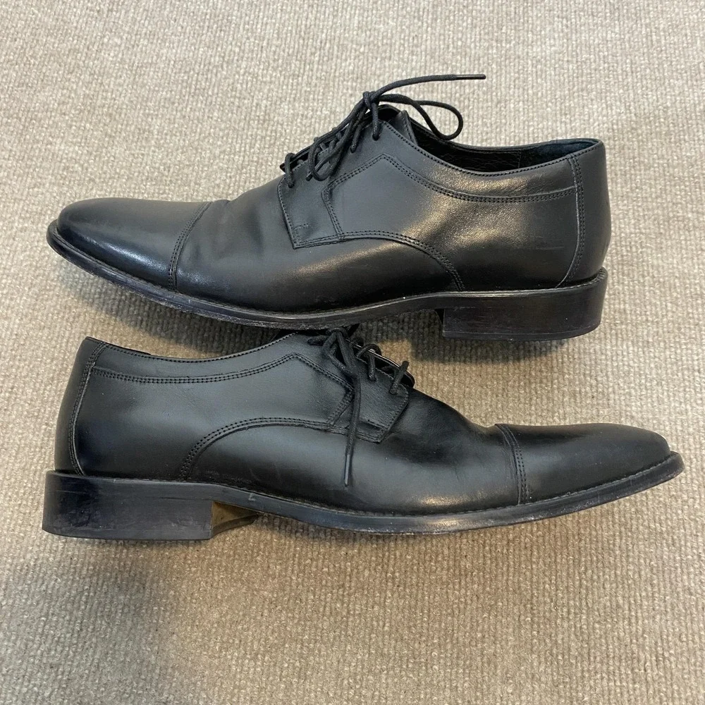 Johnston & Murphy Shoes Mens Size 12 M Black Leather Cap Toe Derby Dress Oxfords